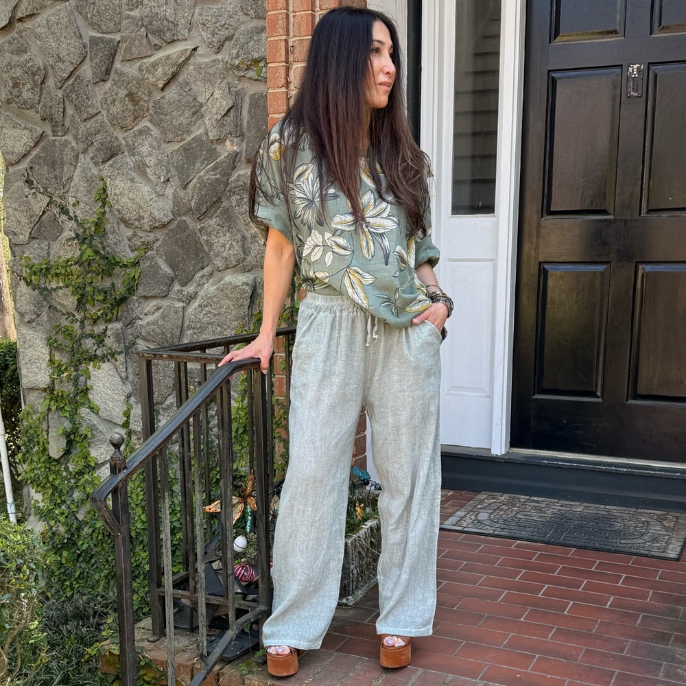 MADE IN ITALY Mineral wash Stylish Wide Pants